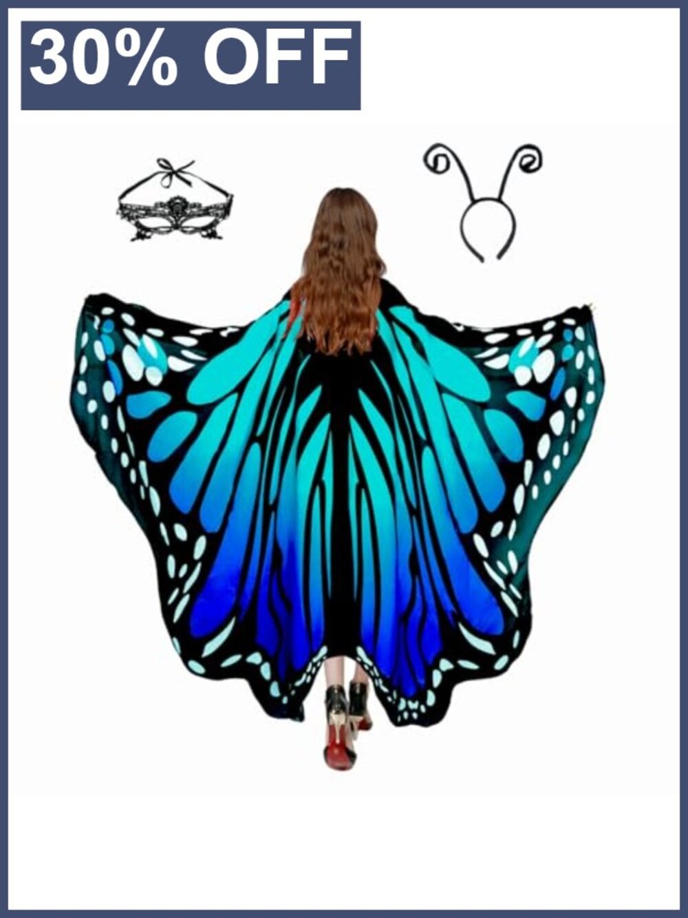 Adult Monarch Butterfly Costume Cape Shawl with Mask & Headband 3Pcs Set